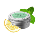 The Organic Head-Aid Salve by Heaven & Earth Aromatherapy, encased in a silver tin decorated with a lemon slice and lush green mint leaves, provides comforting relief for aches. Its combination of spearmint, cypress, and soothing peppermint not only alleviates stress but also invigorates the senses.