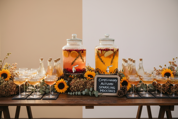 Indoor fall bubbly bar with neutral background