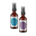 Two Kid's Magic Mists labeled "sweet dreams sleep mist" and "kids focus & study spray" by Wild Nurturer Aromatherapy, featuring Welle Naturelle aromatherapy against a white background.